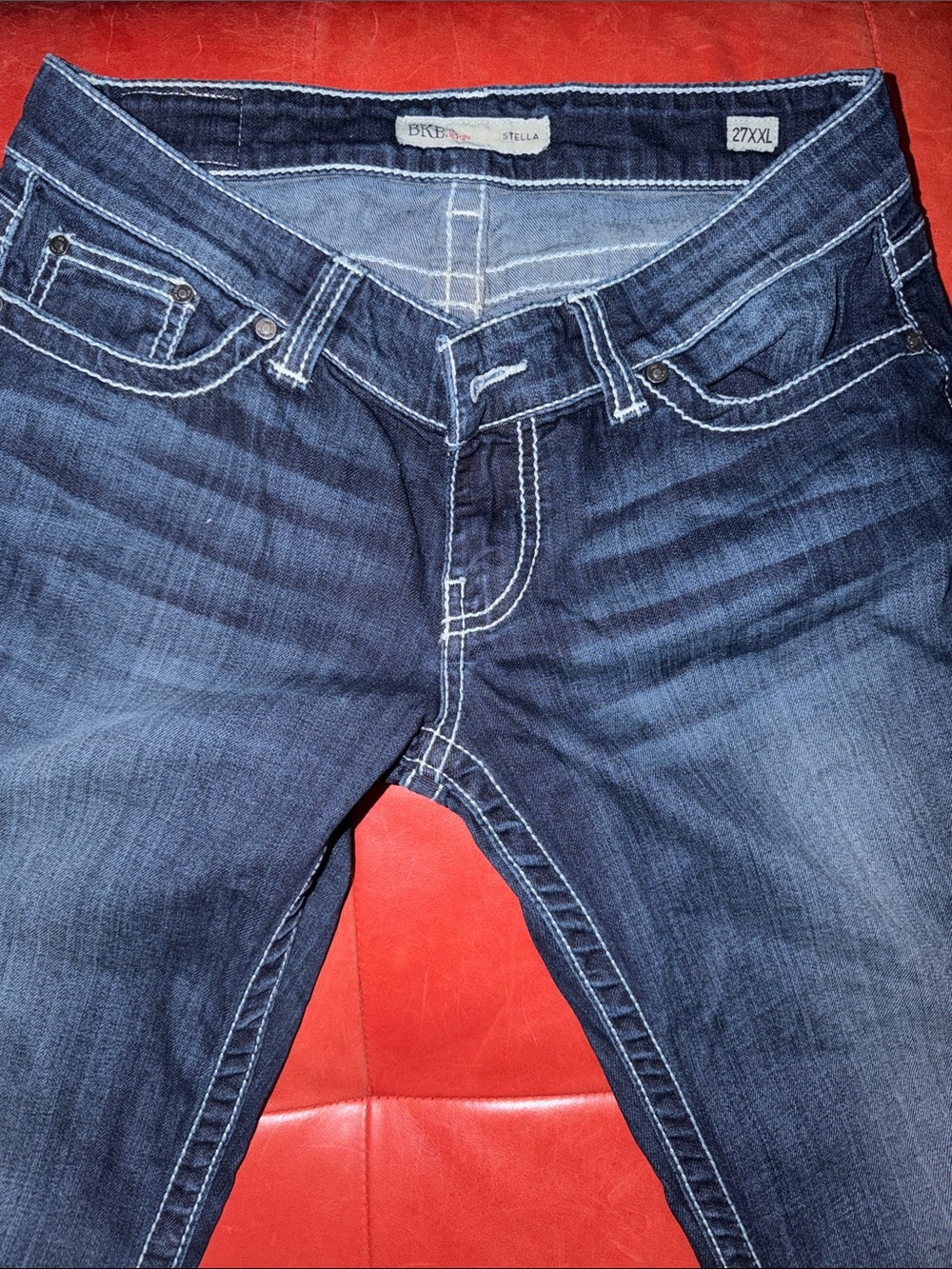 BKE  Stella Daytrip Dark Blue Jeans with White Contrast Stitching